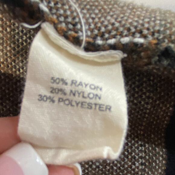 Marled Medium Plaid Button Cardigan Brown Black V-Neck Long Sleeve Soft Stretch - Picture 9 of 13